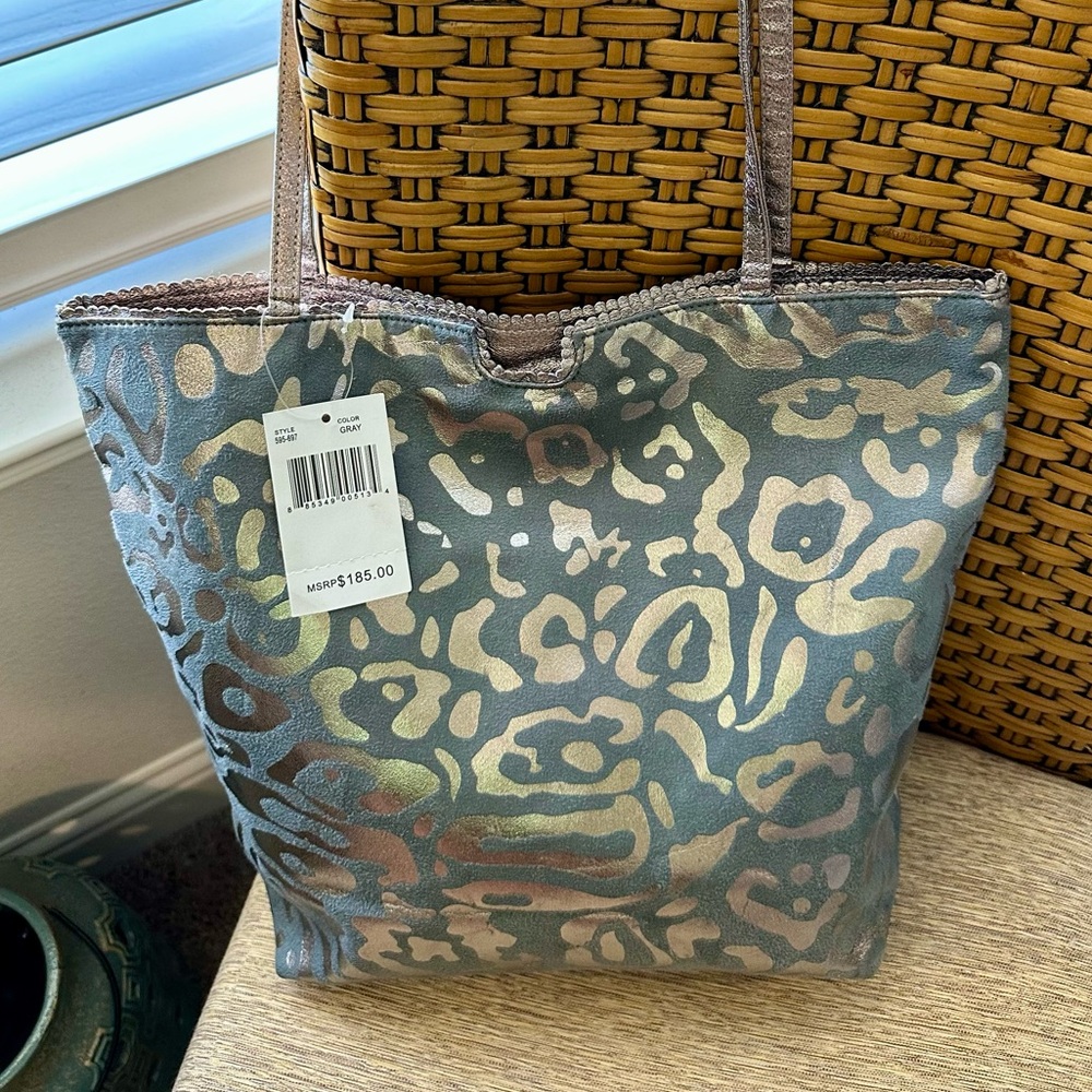 ☀️ New! CARLOS FALCHI Leopard Metallic Silver Tote Bag